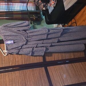 Blue & Brown Polka Dot 3-Layered Ruffle Long Dress